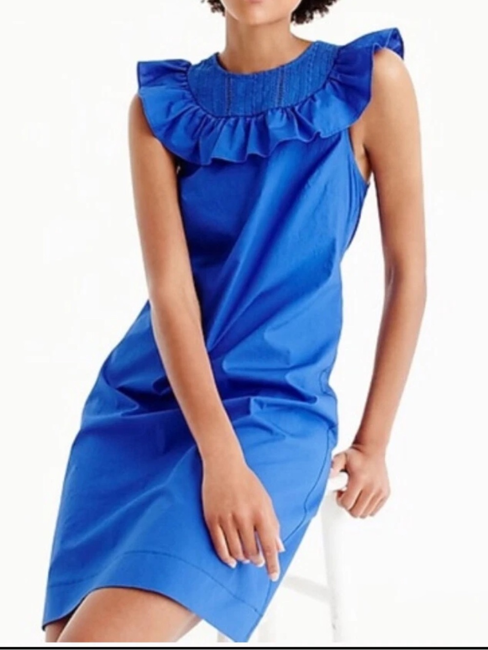 J. Crew Royal Blue Ruffle Neck Sleeveless Dress - Picture 2 of 12